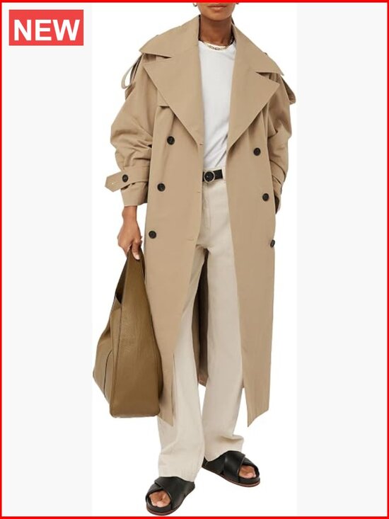 Jackets & Blazers - Oversized Double Breasted Trench Coat with Belt Windproof Overcoat